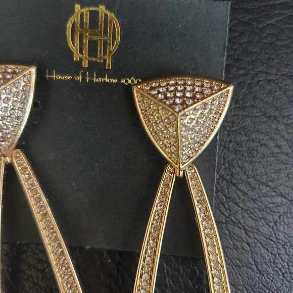 House of Harlow 1960 Mesa Door Knocker Pyramid Drop Earrings Gold Tone NWT - Picture 4 of 7